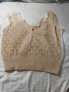 Maeve by Anthropologie Sleeveless Lace-Trim Knit Tank Top - Cream